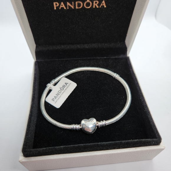 Pandora Moments Sparkling Heart Crown Claps Snake Chain Bracelet Size 7.9 inches - Picture 6 of 9